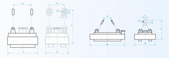 強透磁能力鋼坯圓鋼起吊用電磁鐵MW12系列產品外形圖